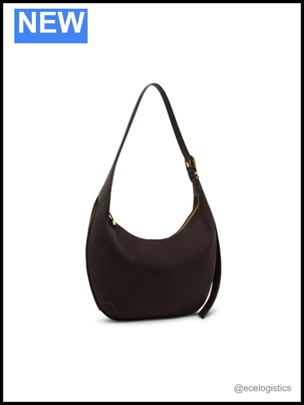 Faux Suede Hobo Bag with Zipper Closure Shoulder Strap